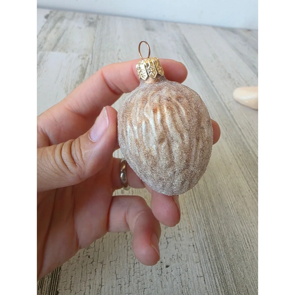 Vintage Czech glass glitter nut almond ornament Xmas tree